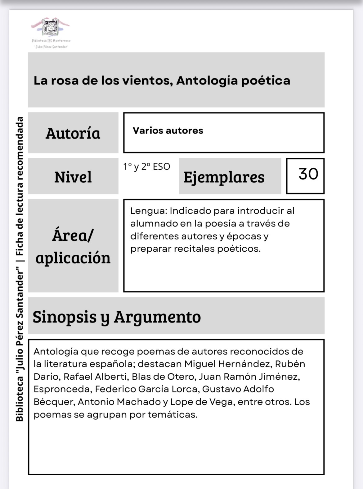 Fichas de lecturas recomendadas
